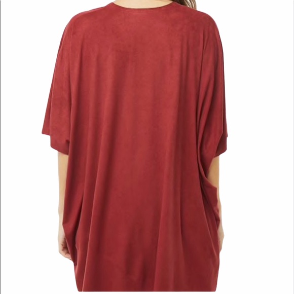 Faux Suede Open Front Kimono - Picture 3 of 5